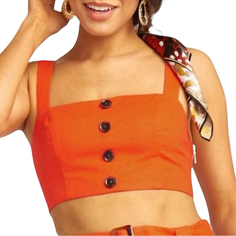 NWT Show Me Your MuMu Adeline Crop Top in Tangerine Linen Size Medium Retail $98